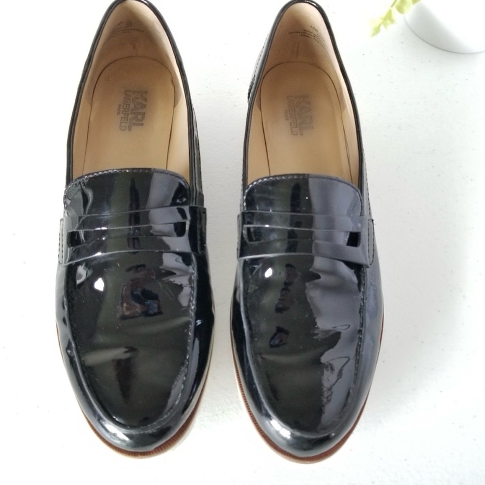 Karl Lagerfeld Black Patent Leather Loafers - Picture 2 of 4